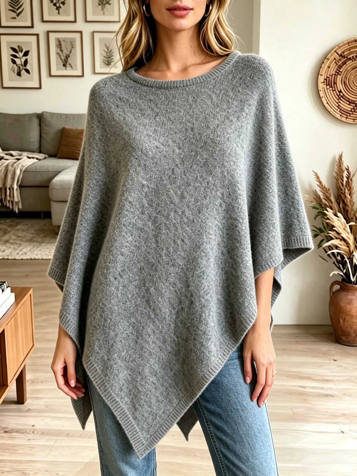 Women's Asymmetrical Hem Cashmere-Blend Poncho Sweater