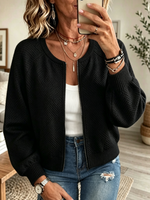 Women's Geometric Textured Zip-Front Bomber Jacket