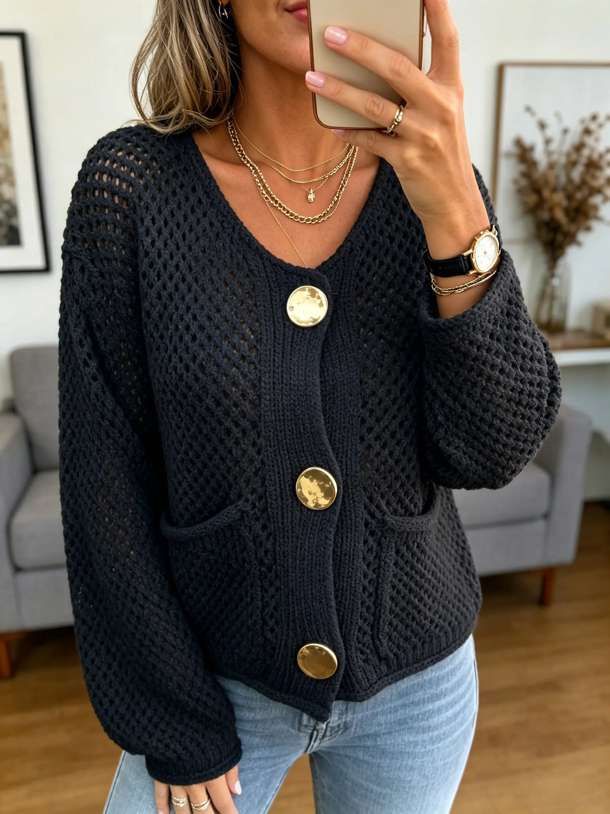 Women's Open-Knit Cardigan Sweater