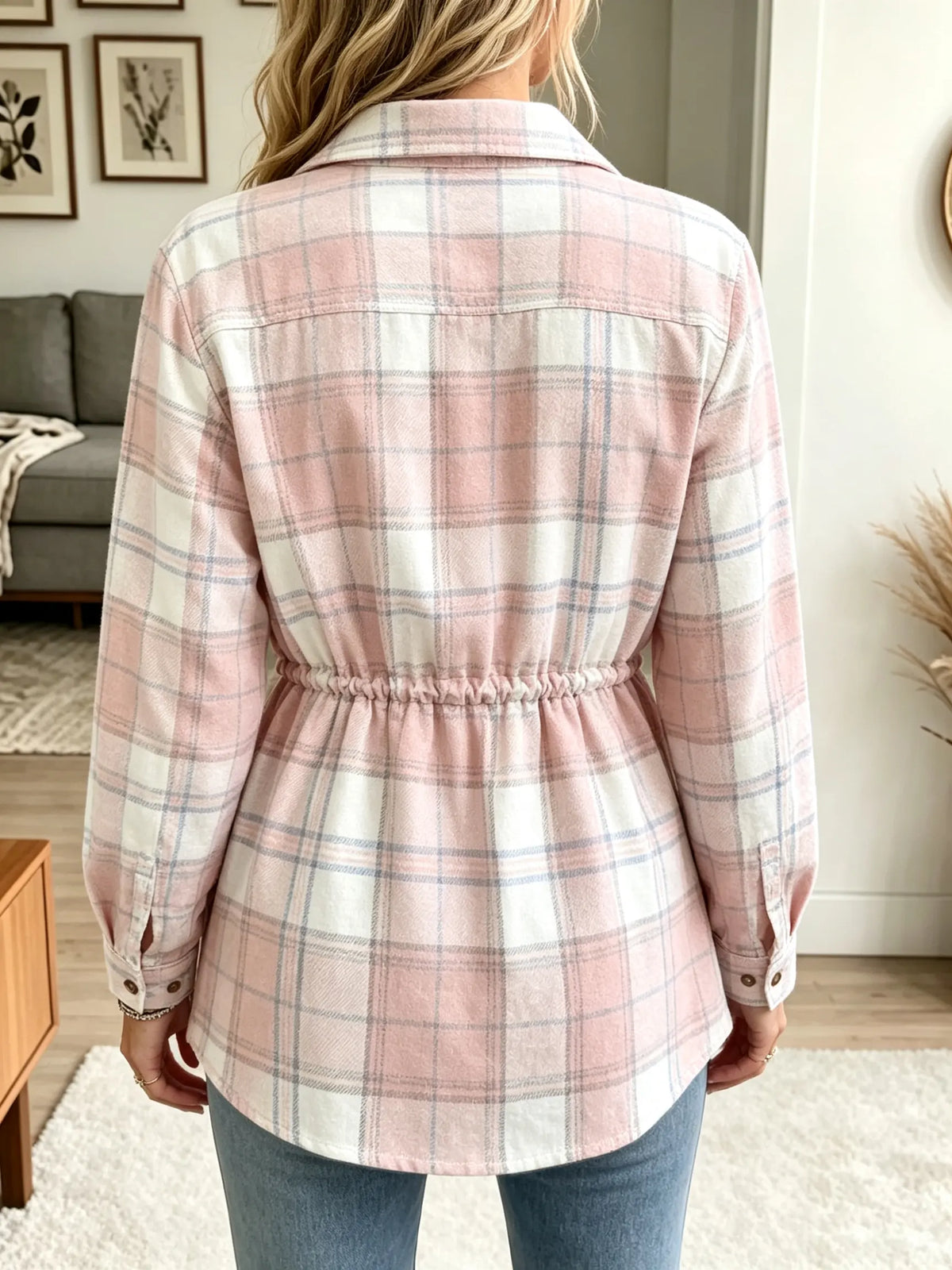 Women's Drawstring Waist Plaid Flannel Shacket