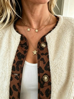 Women's Leopard Trim Sherpa Fleece Cardigan