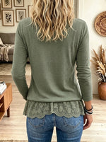 Women's Lace Trim High-Low Long-Sleeve Top