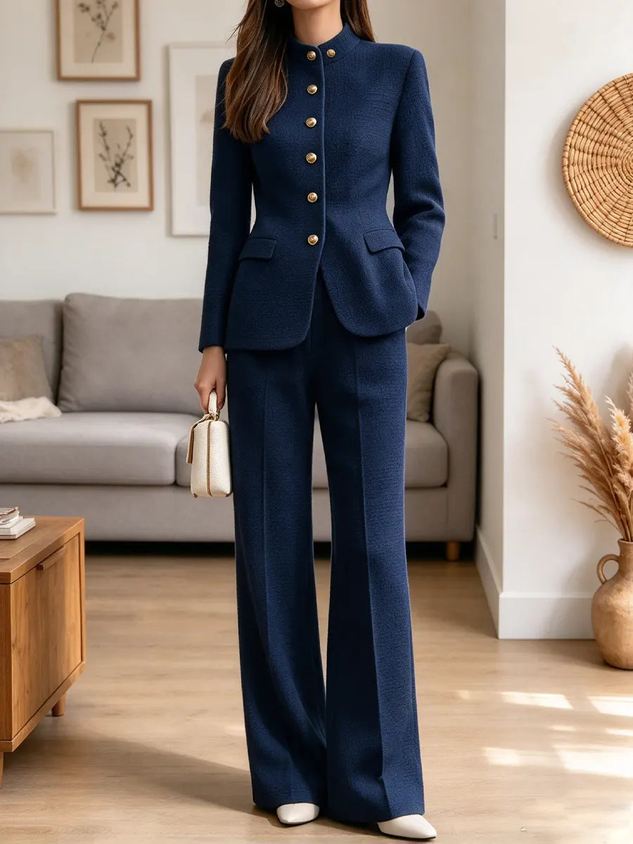 Vintage Chic Art Casual Stylish Long Sleeve Blazer Coat And Pants Two-piece Suit