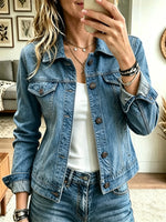 Women's Classic Button-Up Cropped Denim Jacket