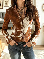 Women's Cow Print Stand Collar Western Jacket