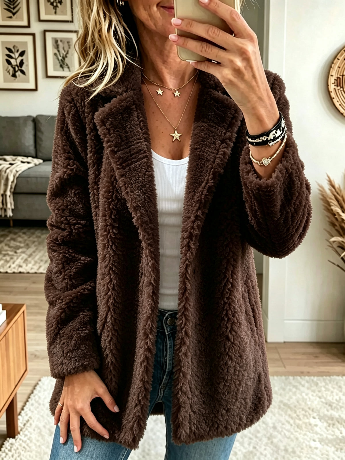 Women's Notch Collar Plush Sherpa Coat