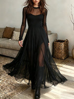 Vintage Elegant Long-sleeve Sheer Dress