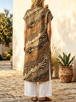 Retro Leopard Patchwork Pattern Art Print Casual Side Slits Stylish Cotton Linen Shirt