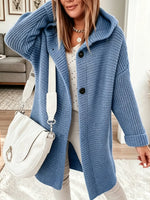 Women's Hooded Knit Button-Down Midi Cardigan