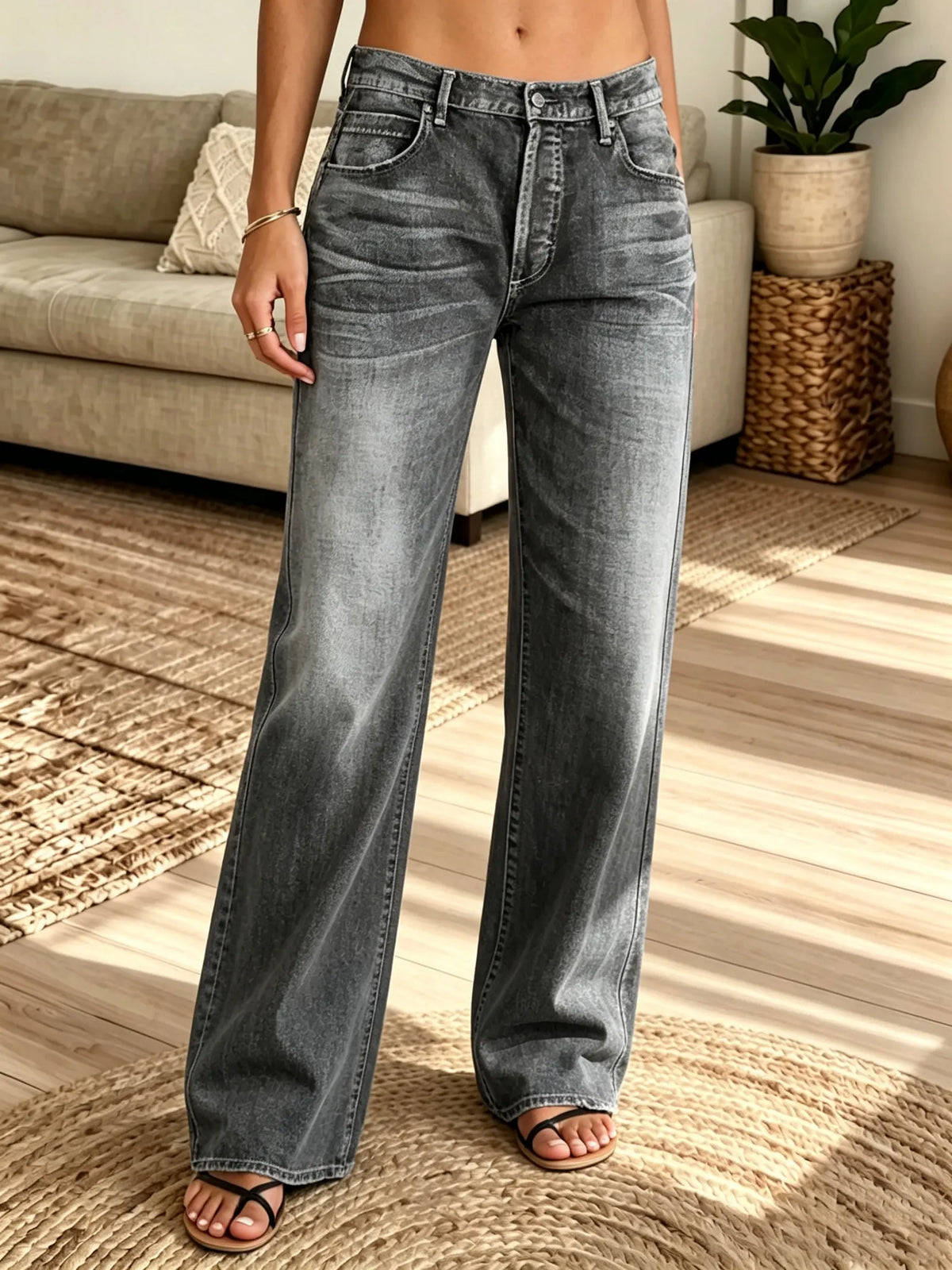 Women's Vintage Washed Loose-Fit Straight Jeans