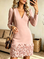 Women's 3D Rose Hem V-Neck Mini Dress