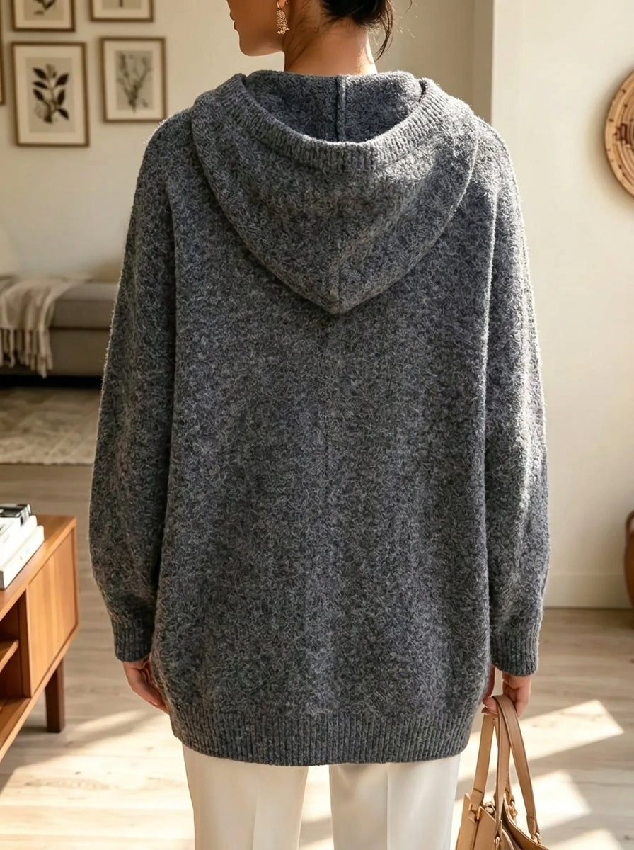 Women's Denim Pocket Full-Zip Textured Hooded Jacket