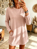 Women's Long-Sleeve Crewneck Fleece Tunic Sweatshirt Dress