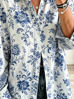 Retro Floral Pattern Art Print Casual Stylish Long Sleeve Cotton Linen Shirt