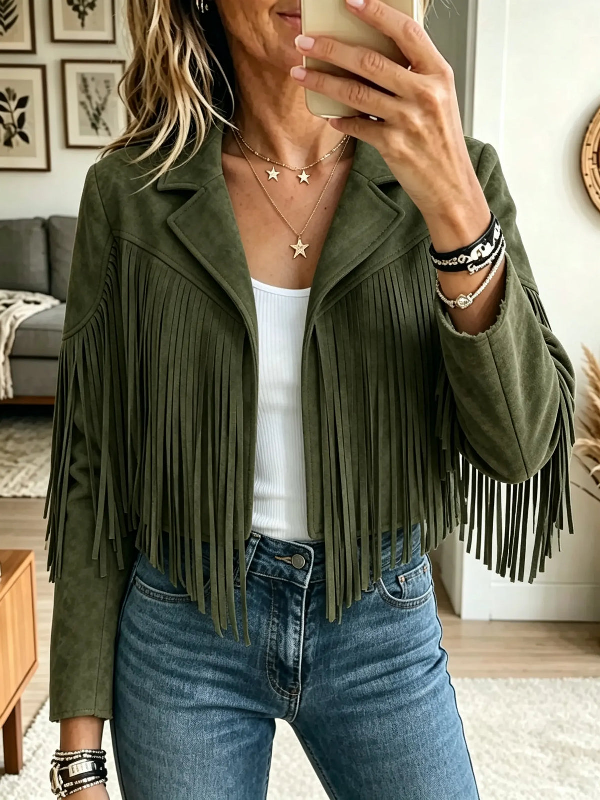 Women's Western Suede Fringe Cropped Jacket