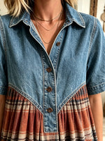 Women's Denim Yoke Plaid Maxi Dress
