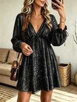 Women's Sequin Tie-Front Tiered Babydoll Mini Dress
