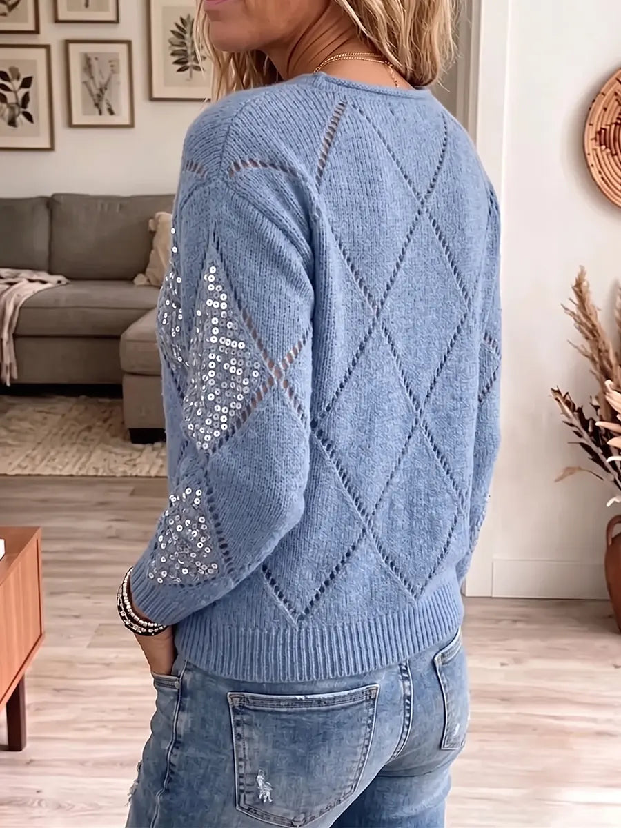 Vintage Elegant Patchwork Openwork Sequins Sweater