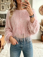 Women's Sequin Feather Fringe Cropped Top
