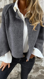 Stand Collar Snap Button Cropped Wool Blend Jacket Casual Short Coat