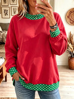 Women's Polka Dot Contrast Trim Crewneck Sweatshirt