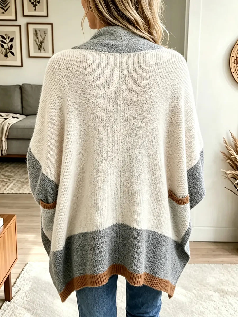 Women’s Color-block Cape-style Knitted Cardigan Shawl