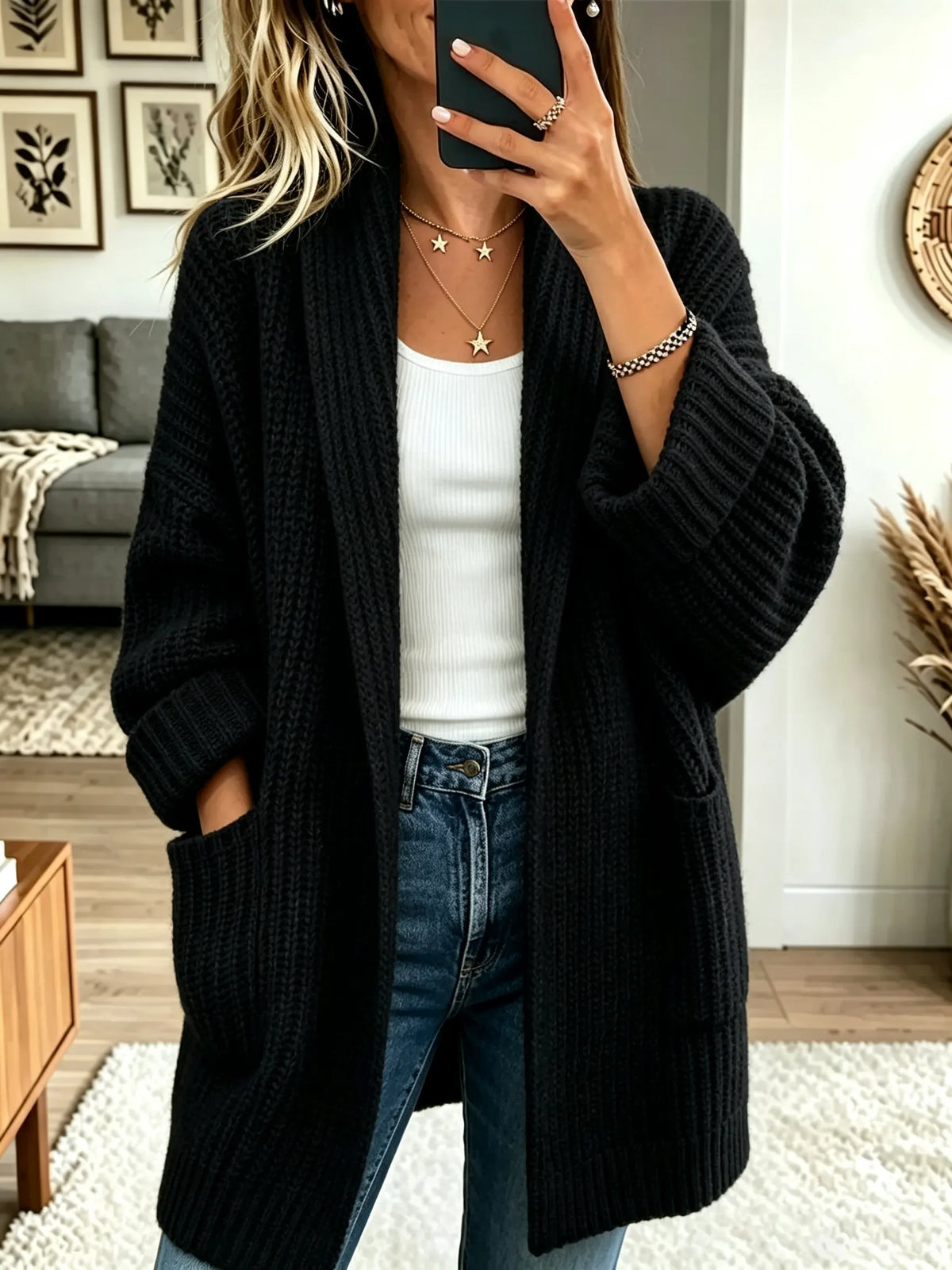 Women's Shawl Collar Ribbed Knit Long Cardigan