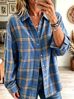 Retro Plaid Pattern Art Print Casual Stylish Long Sleeve Cotton Linen Shirt