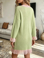 Vintage Elegant Knitted Fabric Patchwork Tassel Dress