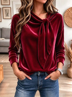 Retro Chic Cowl Neck Art Casual Stylish Long Sleeve Velvet Shirt