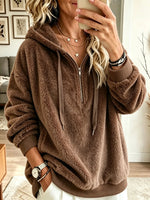 Women's Plush Fleece Half-Zip Oversized Hoodie