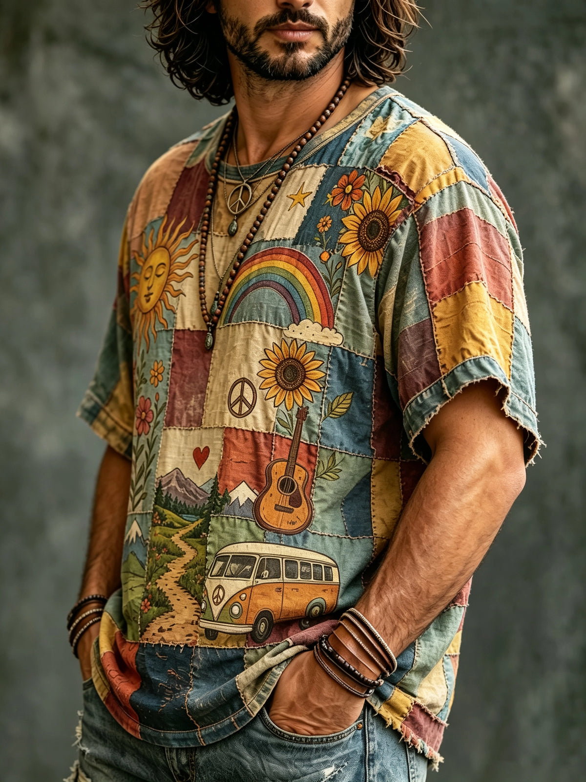 Men's Retro Nature Camper Print T-Shirt