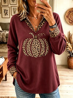 Women's Leopard Pumpkin Patchwork Collar Tunic Top