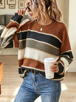 Retro Stripe Loose Art Casual Stylish Long Sleeve Sweater