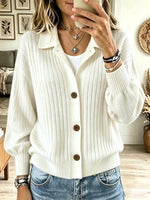 Women's Polo Collar Button-Down Ribbed Cardigan