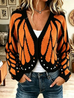 Retro Butterfly Pattern Art Casual Stylish Long Sleeve Knitted Cardigan Sweater