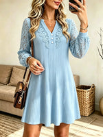 Women's Lace Sleeve Ribbed A-Line Mini Dress
