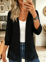 Women's Crochet Lace Trim Open-Front Cardigan