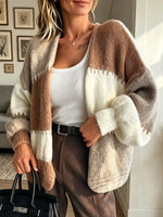 Women's Color-Block Chunky Open-Front Cardigan