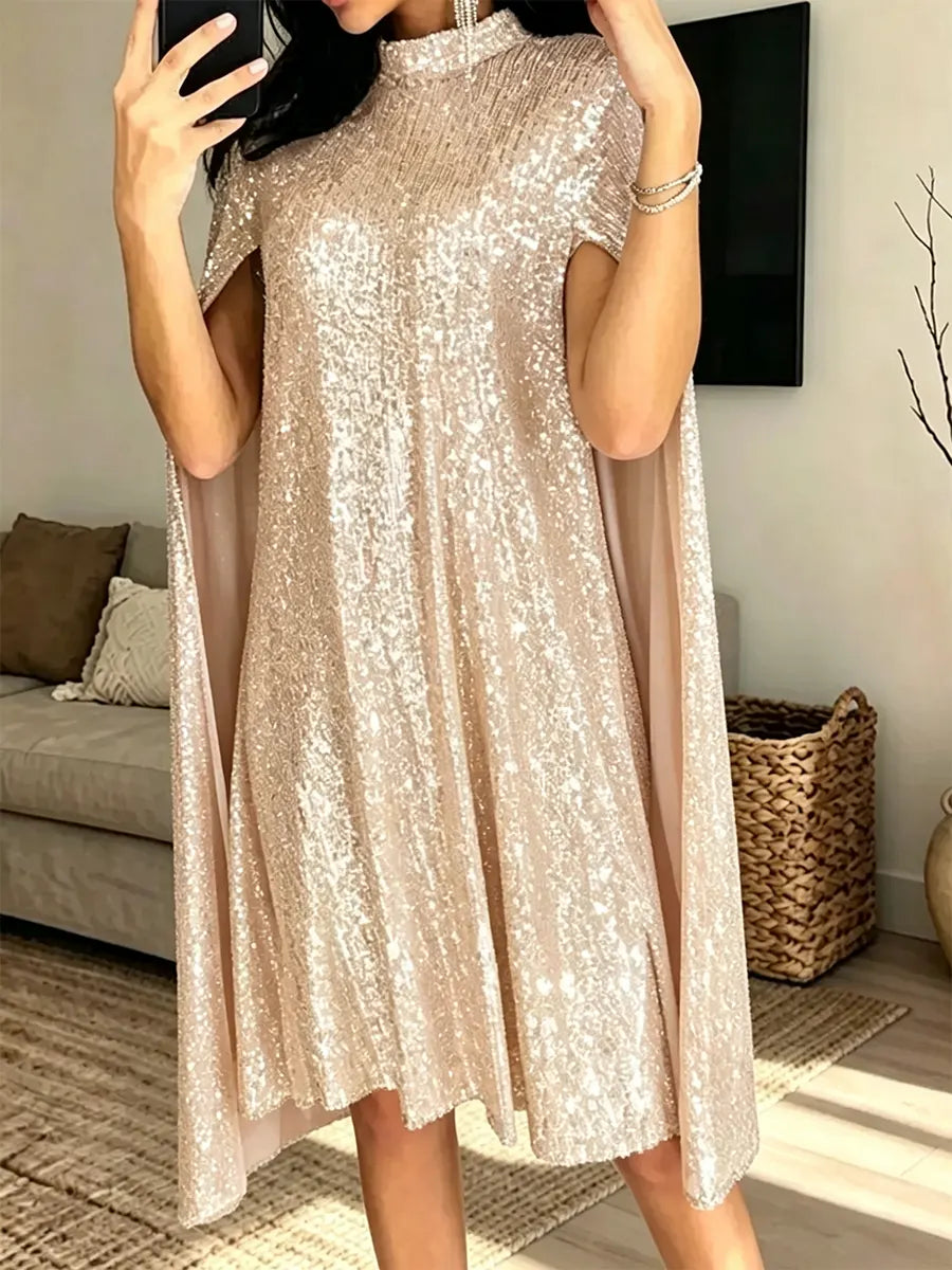 Women's Elegant Small Stand-up Collar Sequin Dress