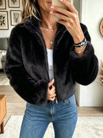Women's Plush Faux Fur Zip-Up Bomber Jacket