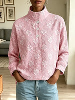 Retro Elegant Floral Pattern Art Casual Stylish Long Sleeve Henley Shirt
