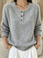 Retro Elegant Button Round Neck Art Casual Stylish Long Sleeve Knitted Sweater