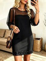 Women's Sequin Trim Sheer Sleeve Shift Mini Dress
