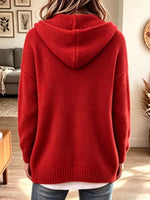 Retro Solid Color Hooded Art Casual Stylish Long Sleeve Cardigan Sweater