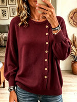 Women's Asymmetrical Button Crewneck Knit Sweater