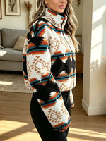 Retro Ethnic Pattern Art Casual Stylish Lapel Zip Long Sleeve Coat