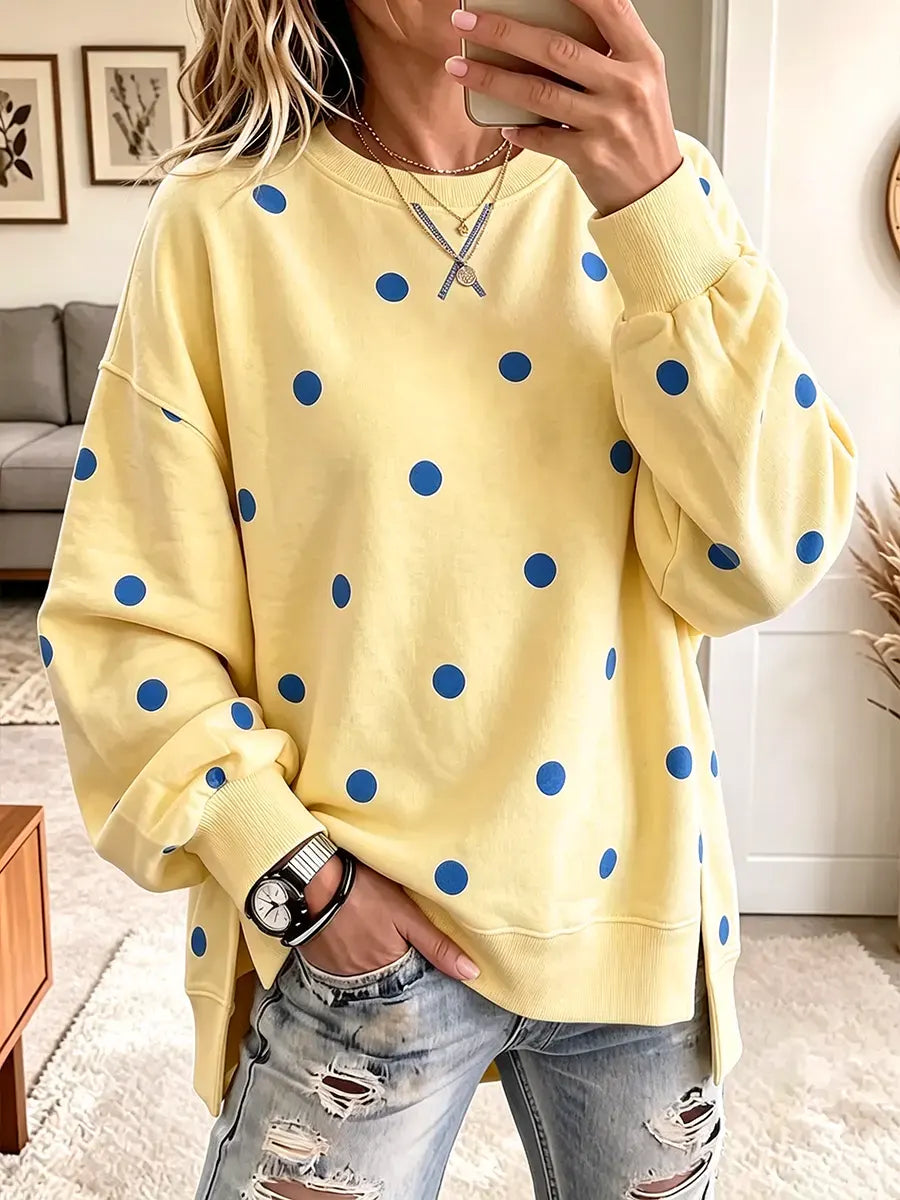 Women's Polka Dot Print Color-block Loose Sweatshirt