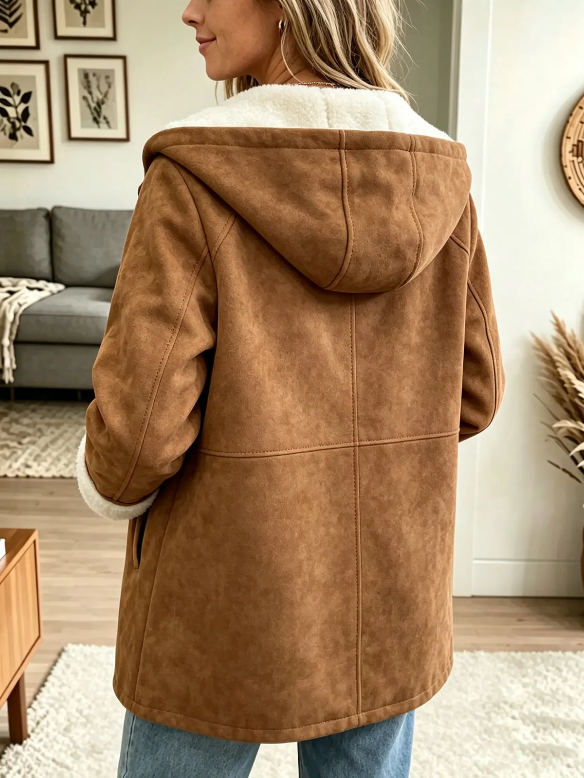 Women's Sherpa Lined Faux Suede Toggle Coat