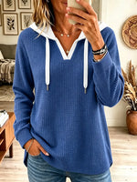 Women's Colorblock V-Neck Waffle Knit Hoodie